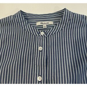 Madewell Women's 1/2 Button Tunic Top Long Sleeve White & Blue Striped Size XS